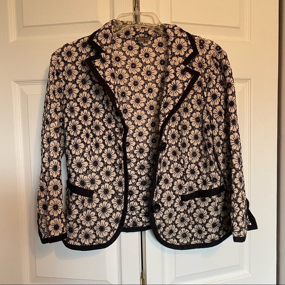 Anthracite Flower Embroidered Blazer - Size 10, Black and White
